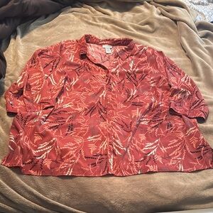 Plus Size Elegant Red Leaf Pattern Blouse